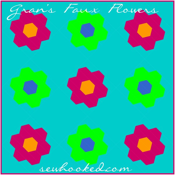 Gran's Faux Flower mock quilt on point
